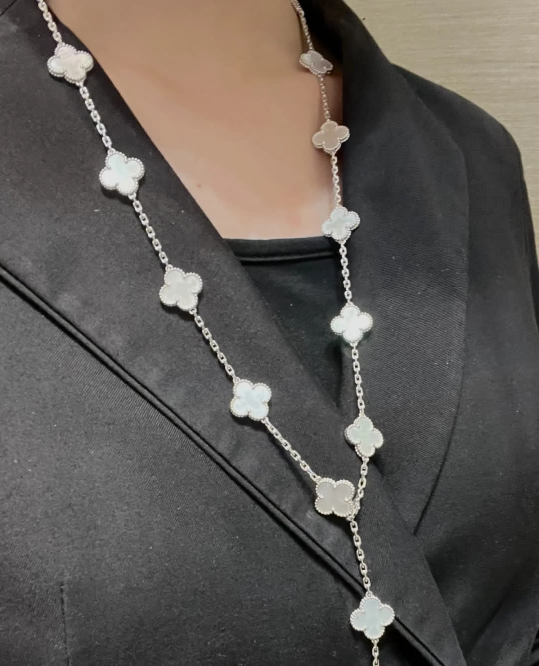 Van Cleef & Arpels Alhambra White Gold and Diamond Necklace Van Cleef & Arpels Alhambra White Gold and Diamond Necklace
